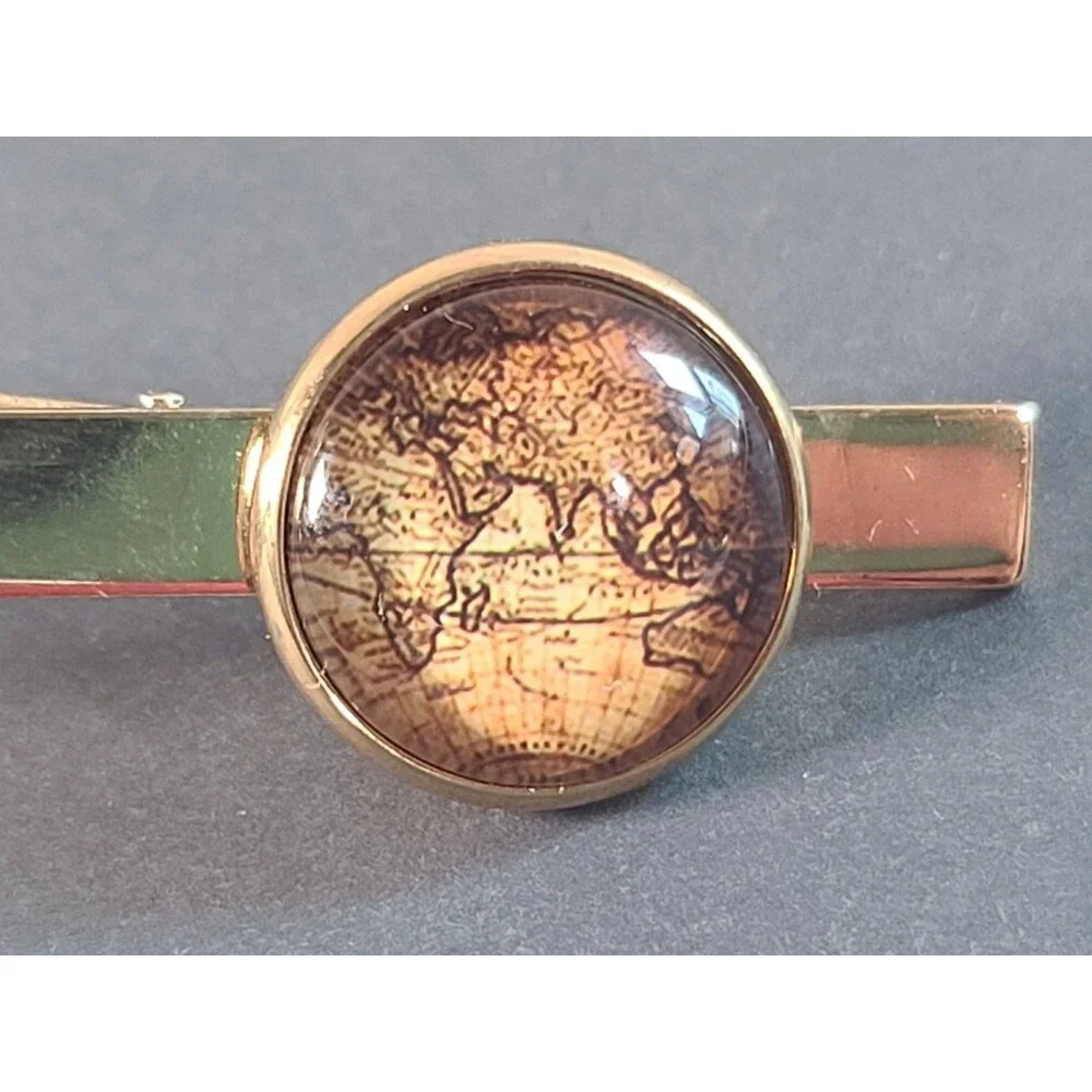 3 Piece Vintage World Map Cufflinks and Tie Clip Set